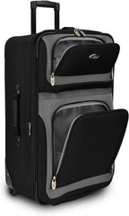 Yorker Lightweight Softside Expandable Travel Rolling Luggage Set, Black/Grey, 4-Piece (15/21/25/29)