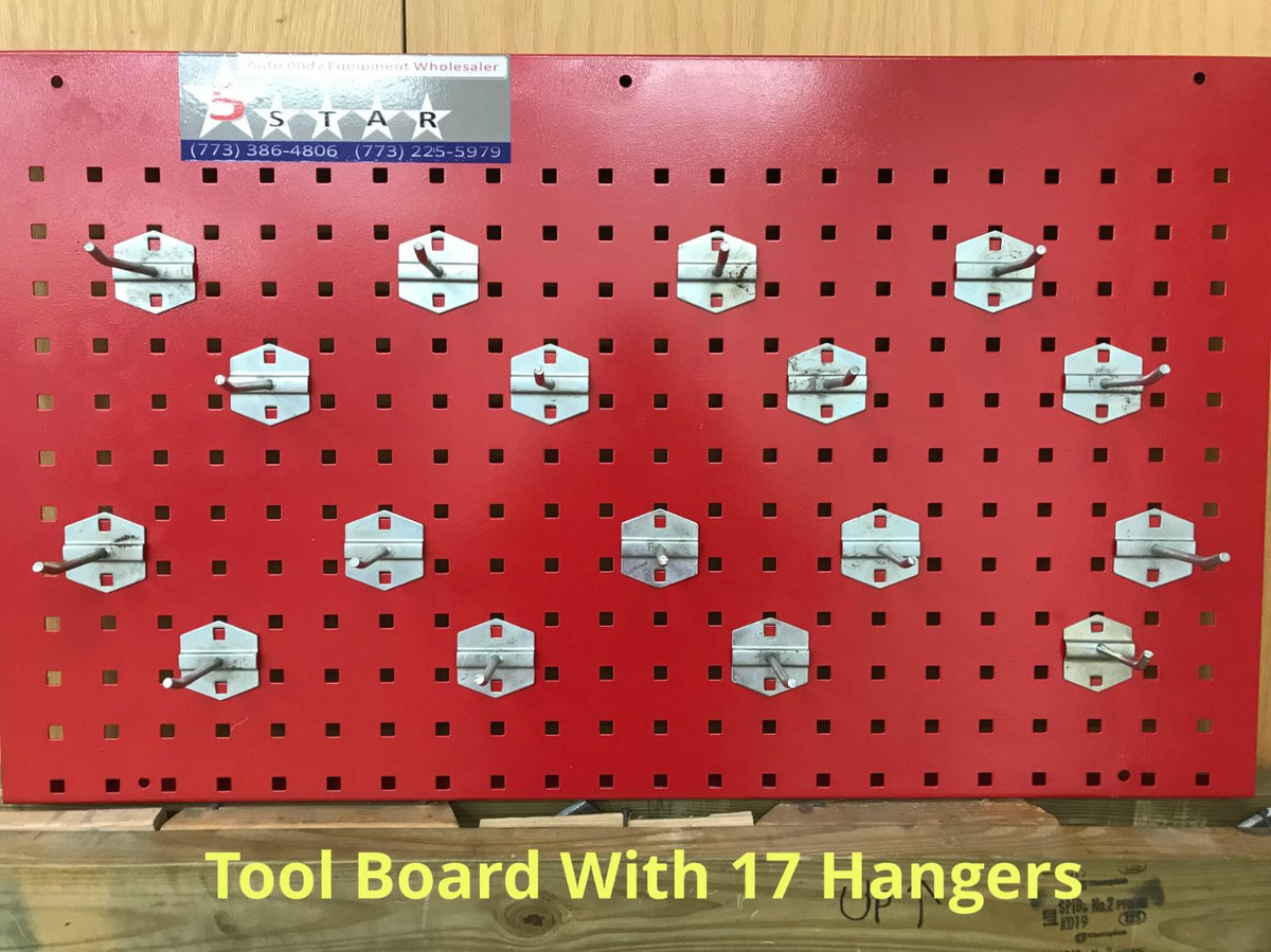 AUTO BODY FRAME MACHINE WALL MOUNT TOOL AND CLAMP BOARD WITH 17 HANGERS!!