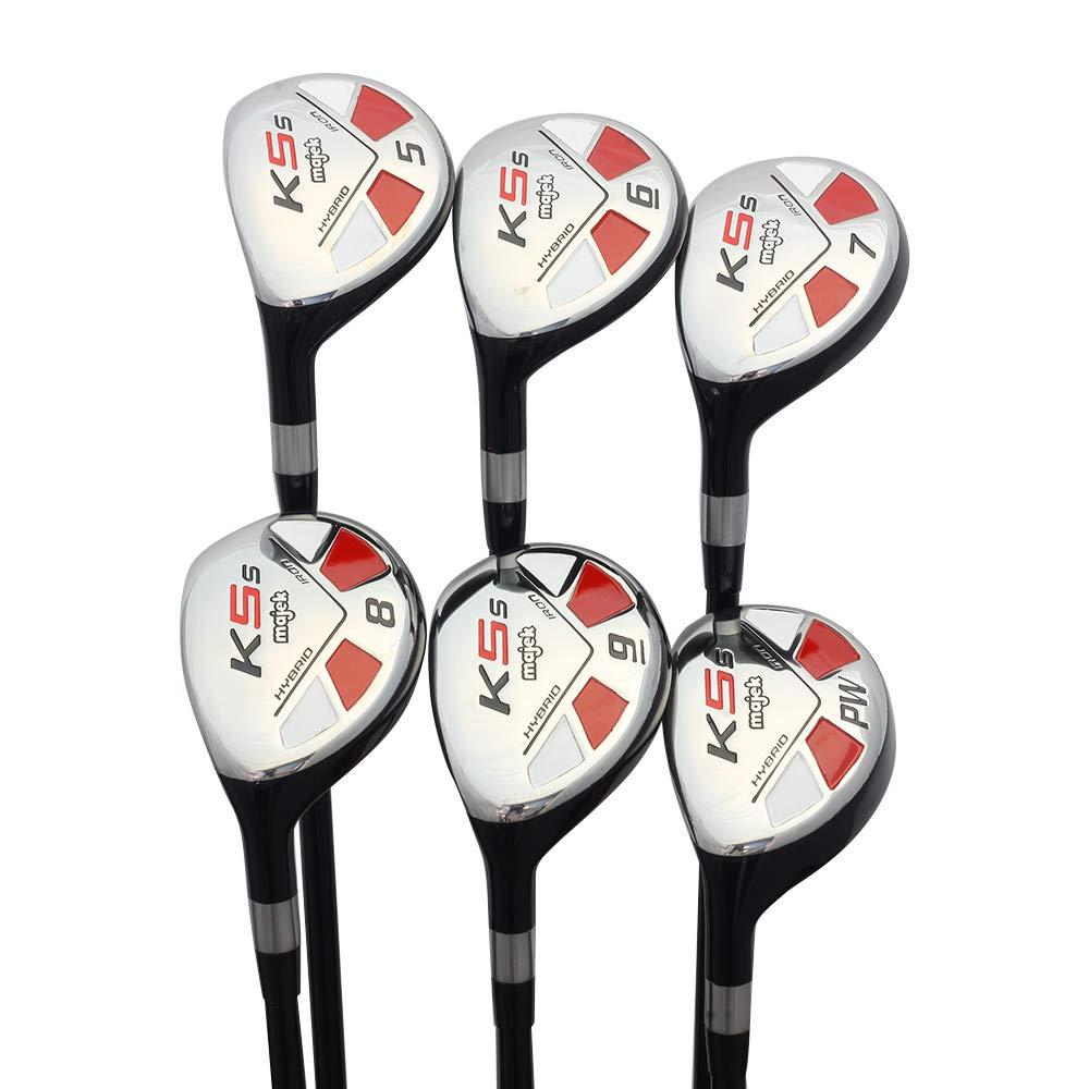 LEFT HANDED Majek Golf +2 inch Over XL Big &amp; Tall Senior Men’s All Hybrid Partial Set: #5, 6, 7, 8, 9, PW Senior Flex Utility “A” Flex Club (Tall 6'3"+ / +2" Over) Premium Men's Arthritic Grip