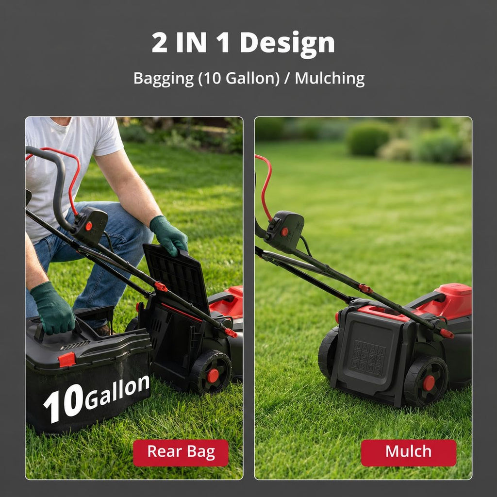 14-Inch 2IN1 Electric Lawn Mower, 12.5 Amp 3400RPM Corded Push Mower with 6-Position Height Adjustment, 10-Gallon Grass Catcher &amp; Mulching Kit, Lightweight Lawn Mower for Small/Medium Yards
