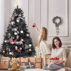 7.5ft Black Christmas Tree, Black Artificial Christmas Tree, 1750 PVC Branch Tips, Classic Xmas Tree with Metal Hinges and Sturdy Metal Stand, Seasonal Holiday Decoration for Home, Office, Party
