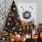 7.5ft Black Christmas Tree, Black Artificial Christmas Tree, 1750 PVC Branch Tips, Classic Xmas Tree with Metal Hinges and Sturdy Metal Stand, Seasonal Holiday Decoration for Home, Office, Party