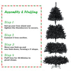 7.5ft Black Christmas Tree, Black Artificial Christmas Tree, 1750 PVC Branch Tips, Classic Xmas Tree with Metal Hinges and Sturdy Metal Stand, Seasonal Holiday Decoration for Home, Office, Party