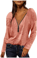 Womens Tops Trendy Women Sexy Zipper Starts Print V Neck Tops Plus Size Blouses Fashion Letter Print T Shirt
