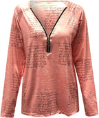 Womens Tops Trendy Women Sexy Zipper Starts Print V Neck Tops Plus Size Blouses Fashion Letter Print T Shirt