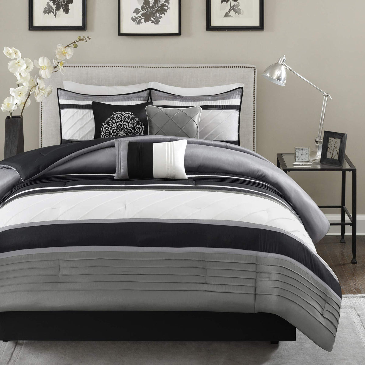 Gracie Mills Blaire 7 Piece Comforter Set, California King, Grey - MP10-950