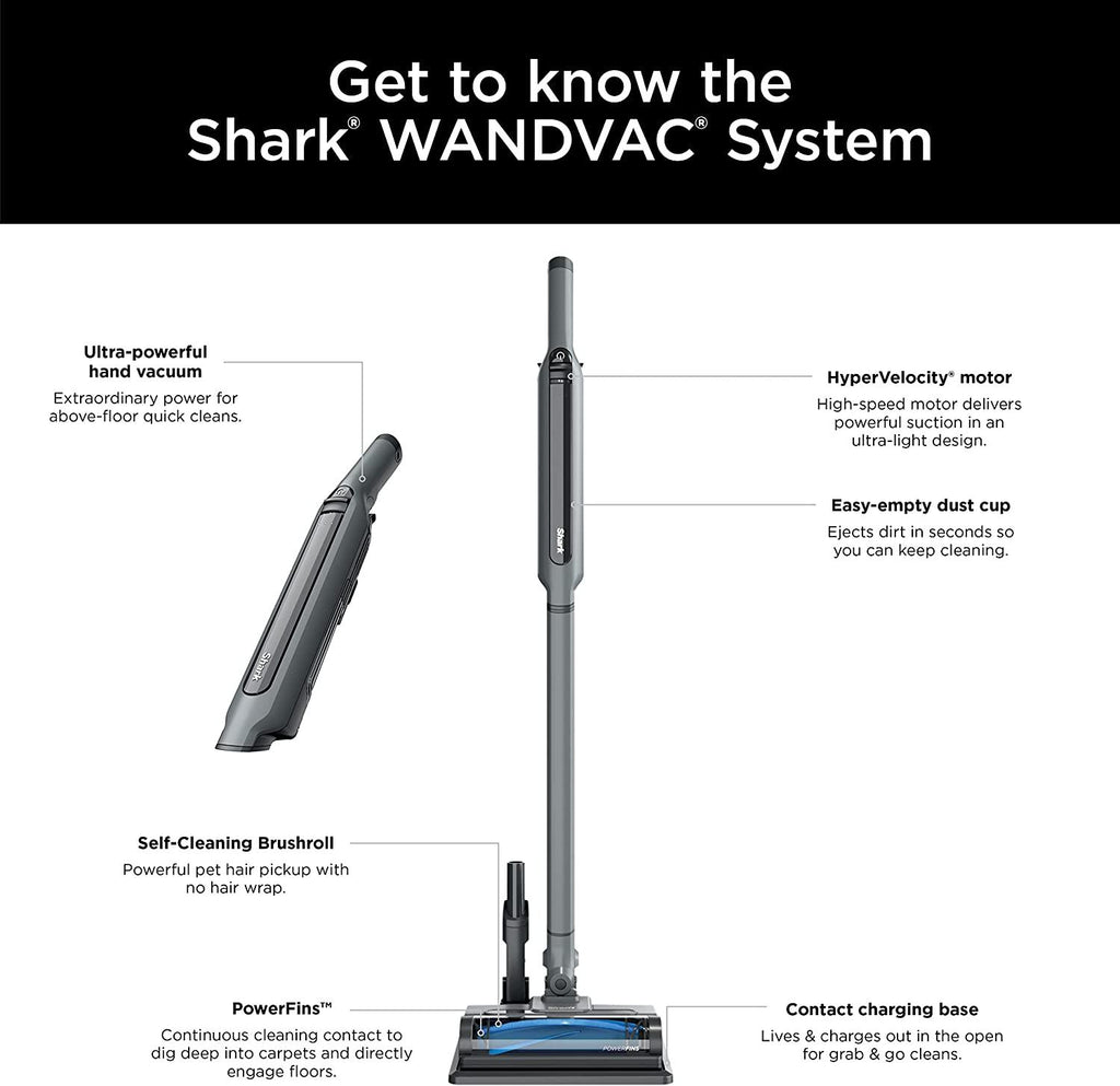 Shark WS642 WANDVAC System Pet 3-in-1 Ultra-Lightweight Powerful Cordless Stick &amp; Handheld Vacuum Combo with Charging Dock, Duster Crevice Tool &amp; Pet Multi-Tool, Grey