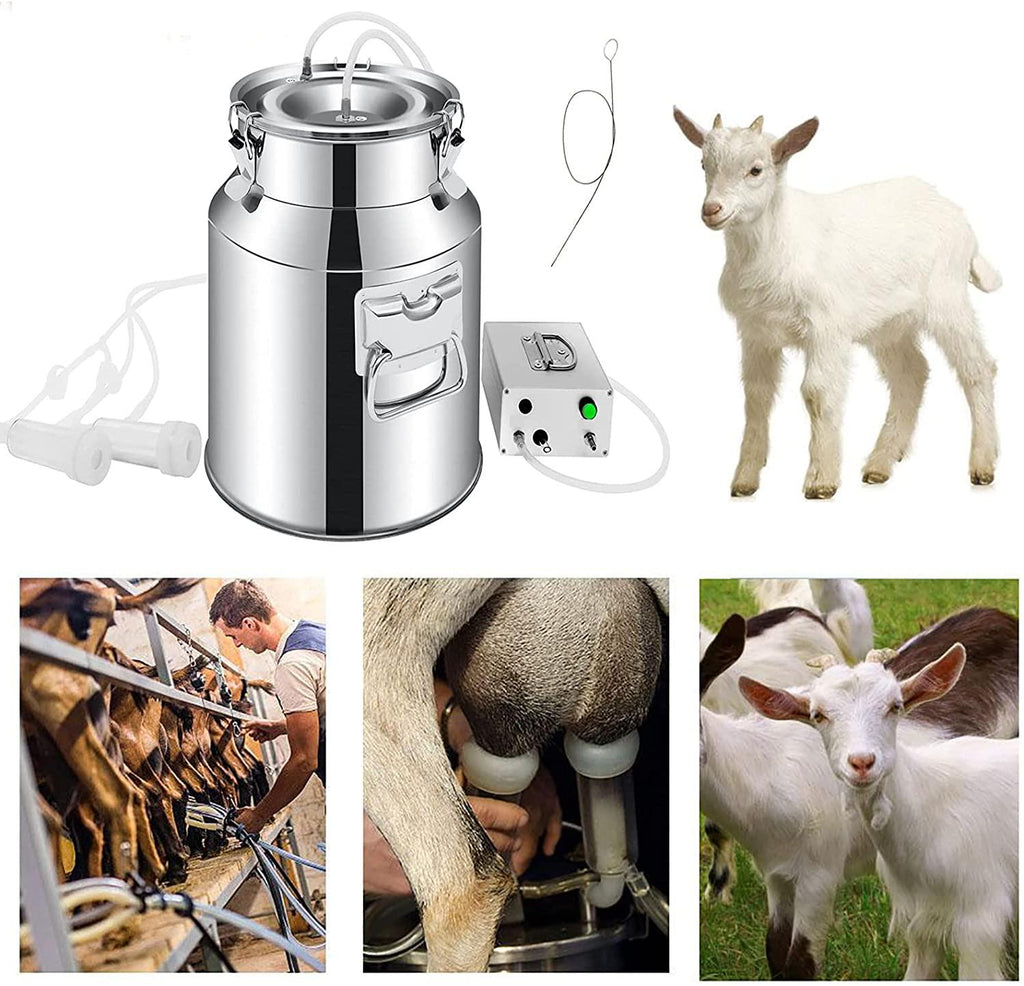 huidazhou milking supplies with stainless steel bucket for goats, electric pulsation milking machine, vacuum pump milker for farm milking supplies for cows cattle or sheep, 5l