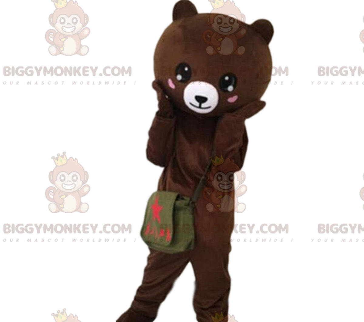 Bear BIGGYMONKEYmascot costume with hearts on cheeks, teddy bear costume