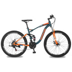Lilypelle Mountain Bike Youth/Adult,27.5 Inch 21 Speed Double Disc Brake Dual Full Suspension Aluminum Farm Bikes,Green