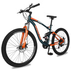 Lilypelle Mountain Bike Youth/Adult,27.5 Inch 21 Speed Double Disc Brake Dual Full Suspension Aluminum Farm Bikes,Green