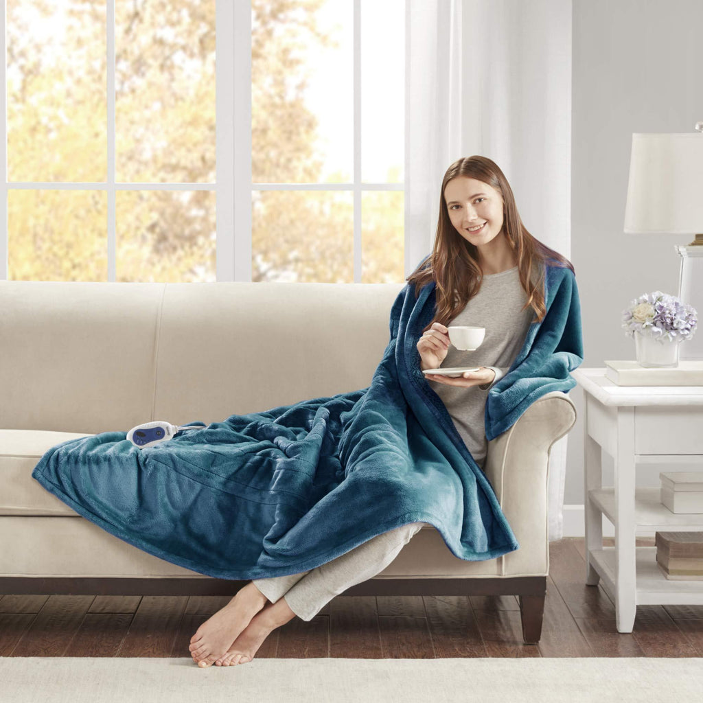 Gracie Mills Microlight to Sherpa Reversible Electric Blanket Throw, Adjustable Multi-Level Heat Setting Controller Cozy Living Room Couch, Sofa, Bed, Twin, Teal - BR54-1936