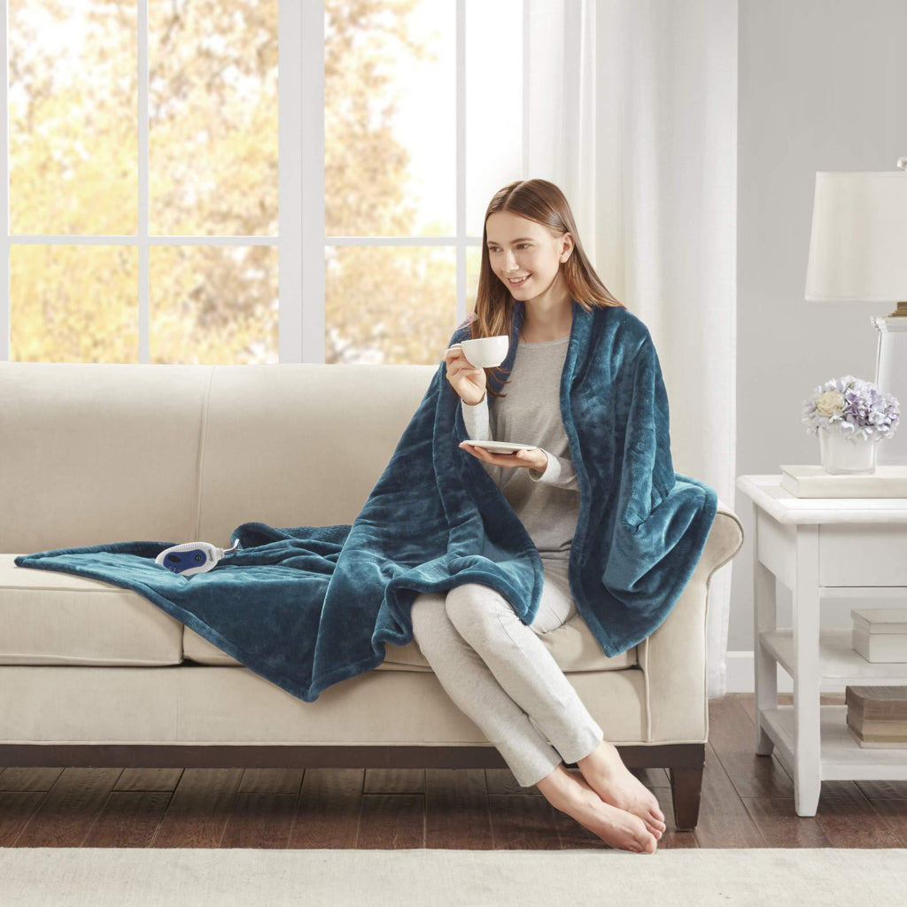 Gracie Mills Microlight to Sherpa Reversible Electric Blanket Throw, Adjustable Multi-Level Heat Setting Controller Cozy Living Room Couch, Sofa, Bed, Twin, Teal - BR54-1936