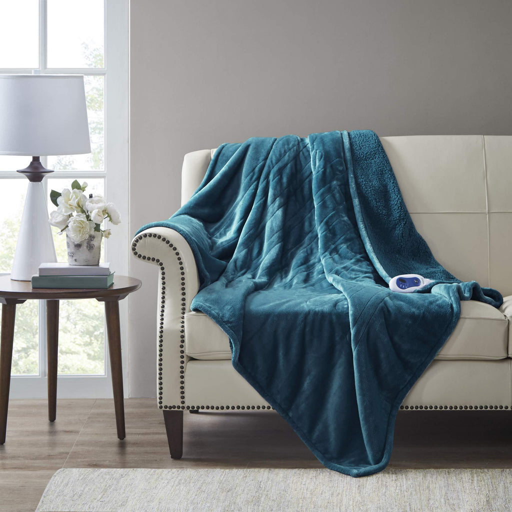 Gracie Mills Microlight to Sherpa Reversible Electric Blanket Throw, Adjustable Multi-Level Heat Setting Controller Cozy Living Room Couch, Sofa, Bed, Twin, Teal - BR54-1936