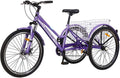 Adult Mountain Tricycle, 7 Speed Three Wheel Bikes for Adults, 24/26/27.5 Inch Trikes Men's Women's Tricycles Cruiser Bike with Disc Brakes, Cargo Basket