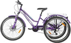 Adult Mountain Tricycle, 7 Speed Three Wheel Bikes for Adults, 24/26/27.5 Inch Trikes Men's Women's Tricycles Cruiser Bike with Disc Brakes, Cargo Basket