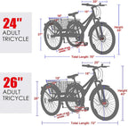Adult Mountain Tricycle, 7 Speed Three Wheel Bikes for Adults, 24/26/27.5 Inch Trikes Men's Women's Tricycles Cruiser Bike with Disc Brakes, Cargo Basket