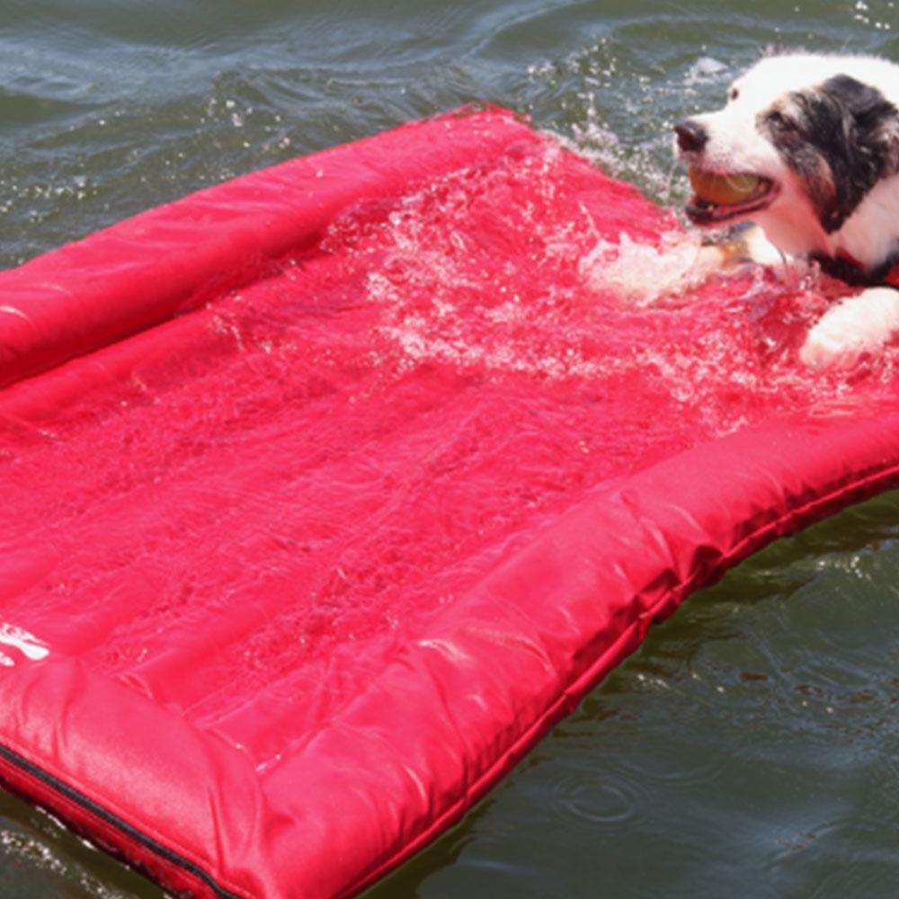 The Better Options Company Red Lazy Dog Pool Lounger and Lake Raft Floating River Swim Mat for Big Dogs Up to 110 Pounds, Large