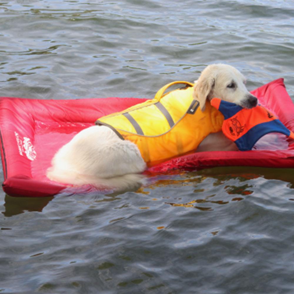 The Better Options Company Red Lazy Dog Pool Lounger and Lake Raft Floating River Swim Mat for Big Dogs Up to 110 Pounds, Large