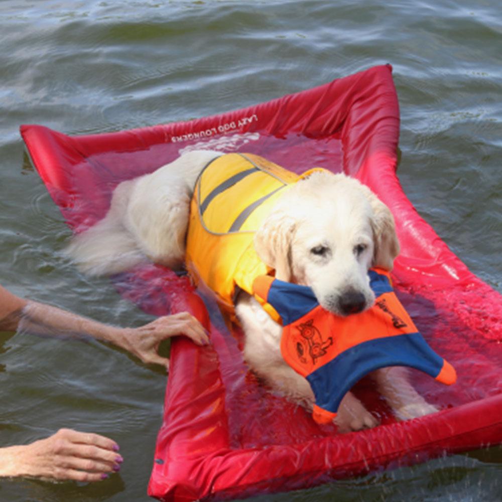 The Better Options Company Red Lazy Dog Pool Lounger and Lake Raft Floating River Swim Mat for Big Dogs Up to 110 Pounds, Large