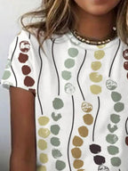 Women's Polka Dot Patchwork Print Round Neck Basic T-shirt