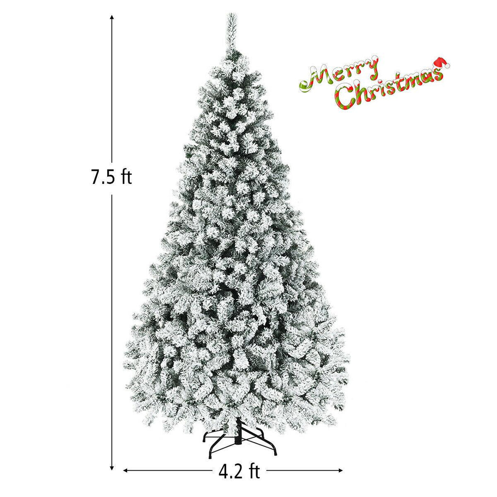 7.5' Pre-Lit Premium Snow Flocked Hinged Artificial Christmas Tree w/ 450 Light