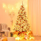 7.5' Pre-Lit Premium Snow Flocked Hinged Artificial Christmas Tree w/ 450 Light