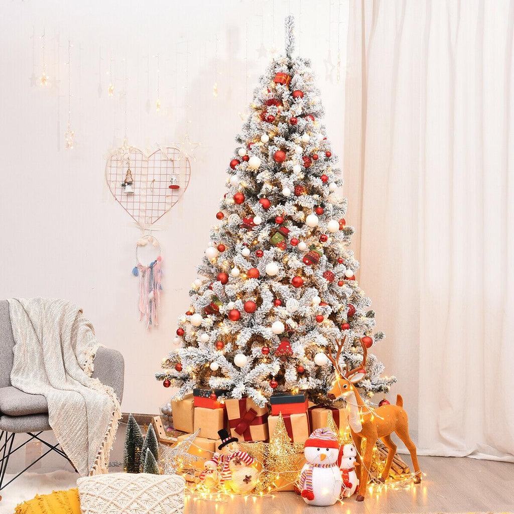 7.5' Pre-Lit Premium Snow Flocked Hinged Artificial Christmas Tree w/ 450 Light