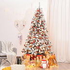 7.5' Pre-Lit Premium Snow Flocked Hinged Artificial Christmas Tree w/ 450 Light