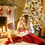 7.5' Pre-Lit Premium Snow Flocked Hinged Artificial Christmas Tree w/ 450 Light
