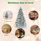 7.5' Pre-Lit Premium Snow Flocked Hinged Artificial Christmas Tree w/ 450 Light