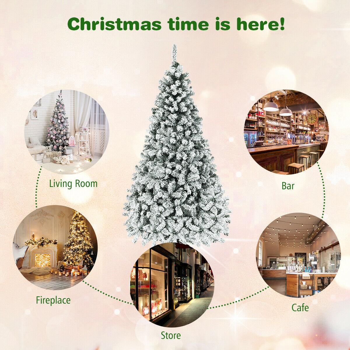 7.5' Pre-Lit Premium Snow Flocked Hinged Artificial Christmas Tree w/ 450 Light