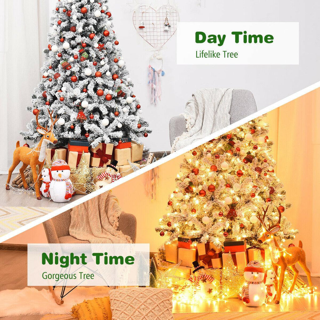 7.5' Pre-Lit Premium Snow Flocked Hinged Artificial Christmas Tree w/ 450 Light