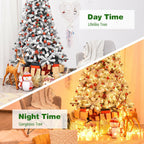 7.5' Pre-Lit Premium Snow Flocked Hinged Artificial Christmas Tree w/ 450 Light