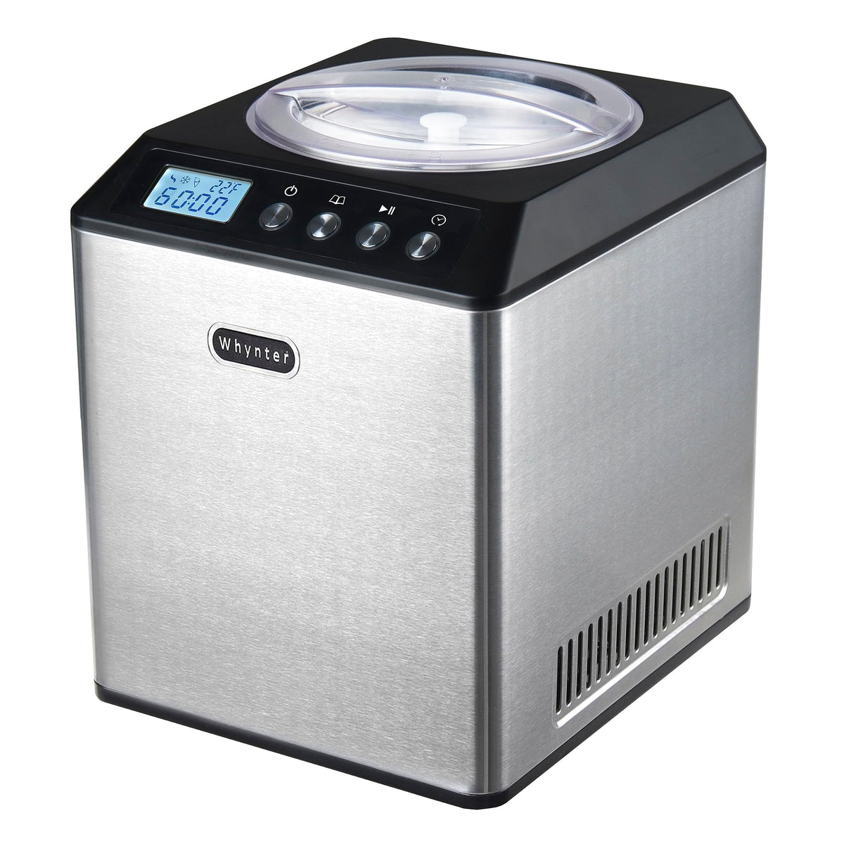 Ice Cream Maker Machine Automatic 2.1 Qt. Upright with -In Compressor, LCD Digital Display & Timer, No Pre-Freezing, ICM-201SB,  Steel
