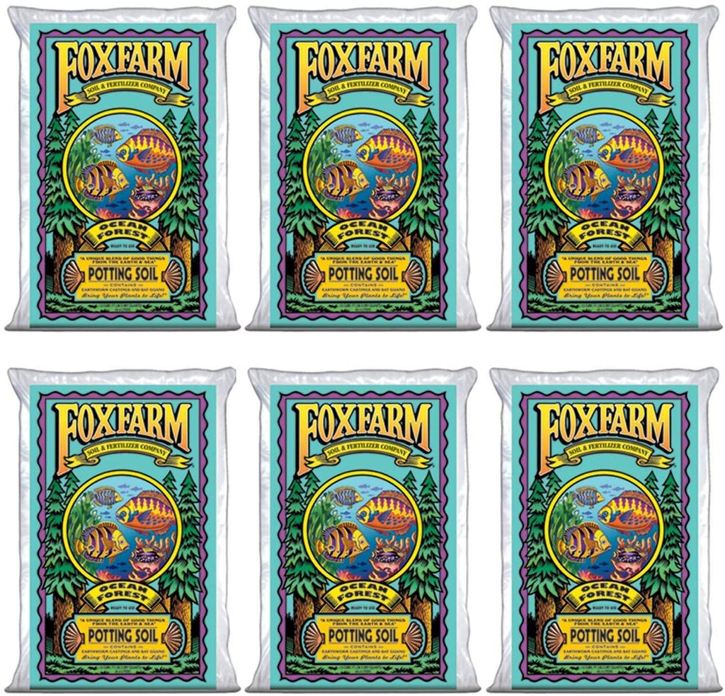 foxfarm fx14000 ocean forest indoor/outdoor garden potting soil bags 6.3-6.8 ph, 1.5 cubic feet, 40 pounds for plants (6 pack
