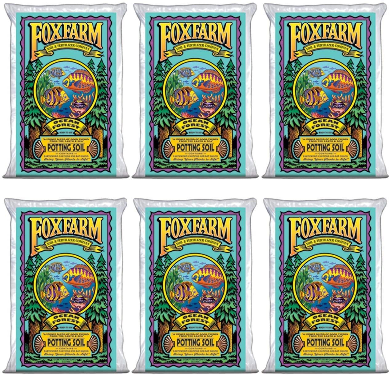 foxfarm fx14000 ocean forest indoor/outdoor garden potting soil bags 6.3-6.8 ph, 1.5 cubic feet, 40 pounds for plants (6 pack