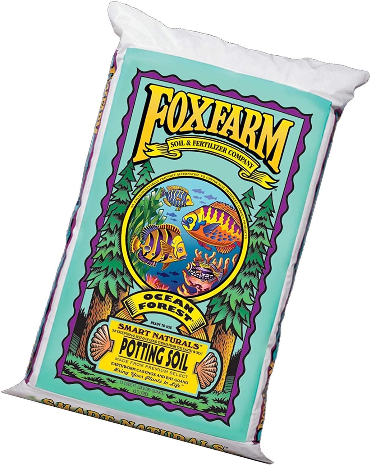 foxfarm fx14000 ocean forest indoor/outdoor garden potting soil bags 6.3-6.8 ph, 1.5 cubic feet, 40 pounds for plants (3 pack)