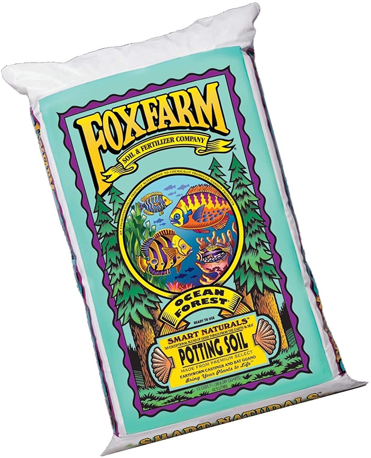 foxfarm fx14000 ocean forest indoor/outdoor garden potting soil bags 6.3-6.8 ph, 1.5 cubic feet, 40 pounds for plants (6 pack