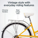Schwinn Wayfarer Adult Bike Hybrid Retro-Styled Cruiser, 16-Inch/Small Steel Step-Through Frame, 7-Speed Drivetrain, Rear Rack, 700C Wheels, Yellow