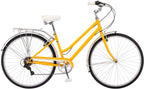 Schwinn Wayfarer Adult Bike Hybrid Retro-Styled Cruiser, 16-Inch/Small Steel Step-Through Frame, 7-Speed Drivetrain, Rear Rack, 700C Wheels, Yellow