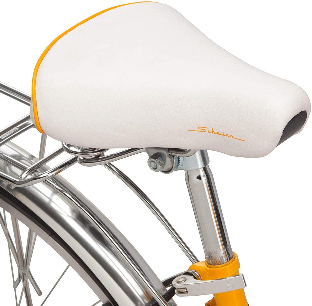 Schwinn Wayfarer Adult Bike Hybrid Retro-Styled Cruiser, 16-Inch/Small Steel Step-Through Frame, 7-Speed Drivetrain, Rear Rack, 700C Wheels, Yellow