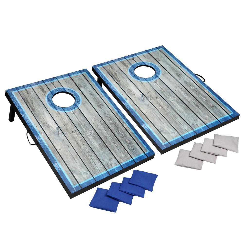 LED Cornhole Set with  Boards and 8 Bean Toss Bags in Blue/White