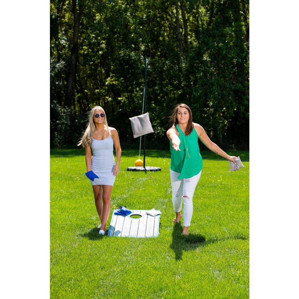 LED Cornhole Set with  Boards and 8 Bean Toss Bags in Blue/White
