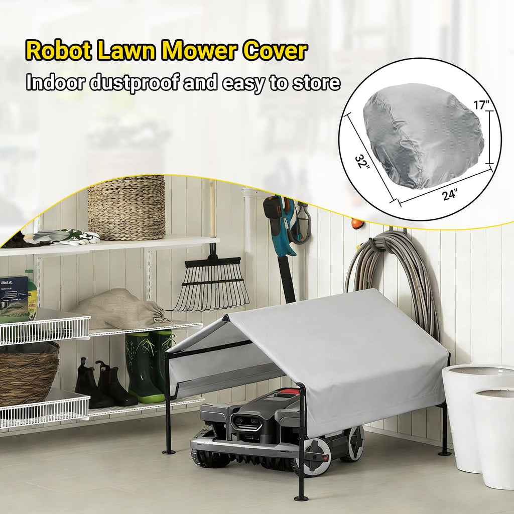 Robot Mower Gara+ Waterproof Cover, 32"x30"x26" | Heavy Steel Frame | Thickened 600D Oxford Fabric Sun Resistant Dustproof Shelter, Fits , , Segway, WORX, , &amp; more