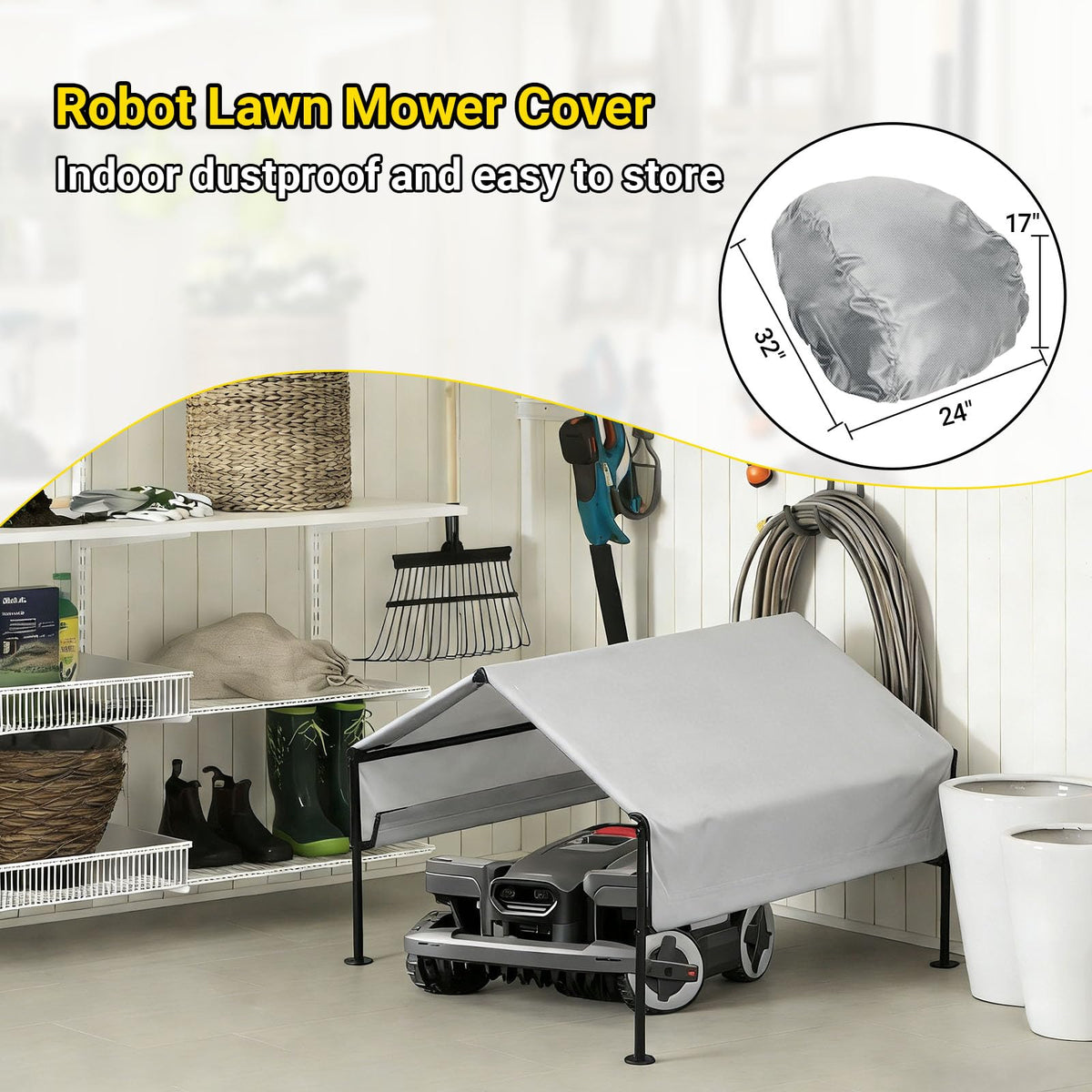 Robot Mower Gara+ Waterproof Cover, 32"x30"x26" | Heavy Steel Frame | Thickened 600D Oxford Fabric Sun Resistant Dustproof Shelter, Fits , , Segway, WORX, , &amp; more