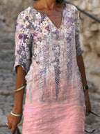 Ladies Casual V-neck Printed Shift Dress