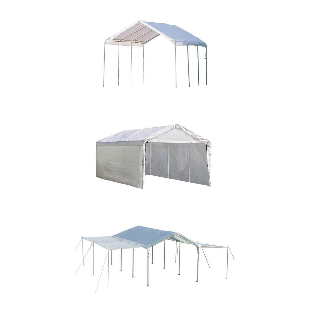 10 ft. W x 20 ft. H Max AP 3-in-1 Canopy in White w/ Enclosure and Extension Kits, Steel Frame, and Best-in-Class Pipes
