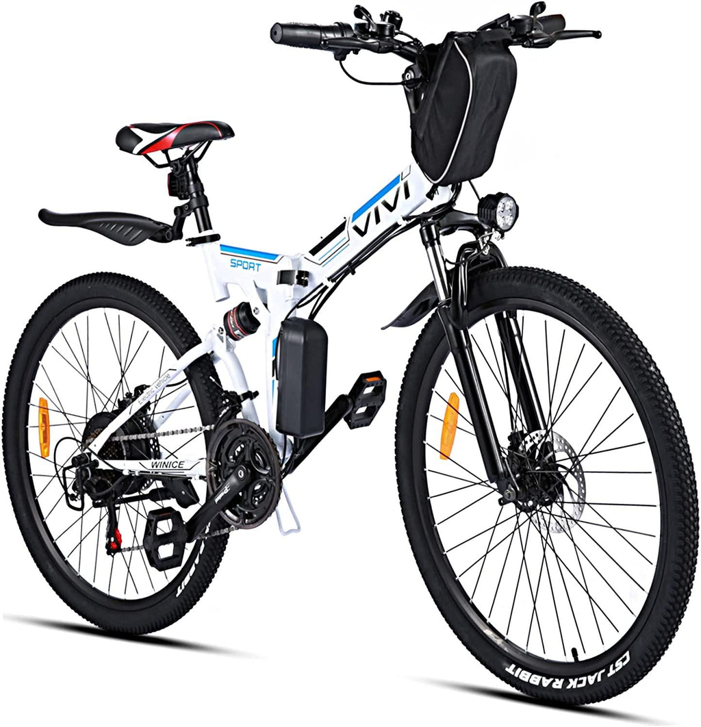 VIVI 350W Folding E-Bike Adult Electric Mountain Bike 26 Inch Folding Electric Bicycle with Removable 36V/8 Ah Lithium-Ion Battery, Full-Suspension E-MTB, 21 Speed Gear