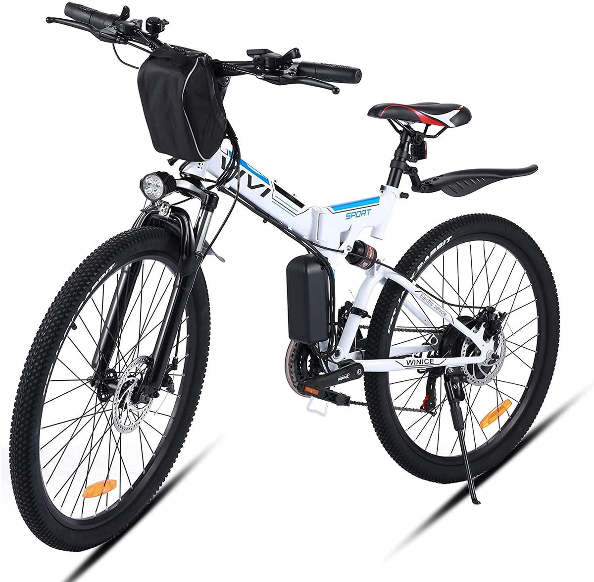 VIVI 350W Folding E-Bike Adult Electric Mountain Bike 26 Inch Folding Electric Bicycle with Removable 36V/8 Ah Lithium-Ion Battery, Full-Suspension E-MTB, 21 Speed Gear